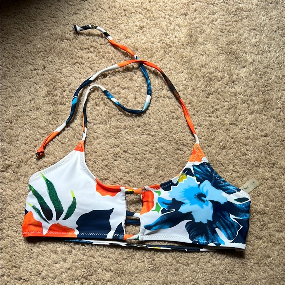 Cupshe Floral Bikini Top with Blue and Orange Accents